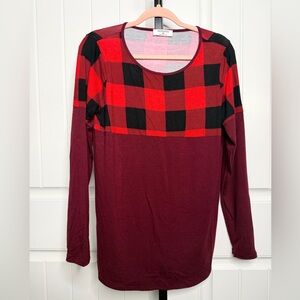 Zenana Outfitters Red and Black Buffalo Plaid Long Sleeve Tunic